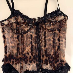 EGO Leopard Print Lace Trim Crop Top